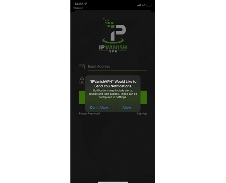 screenshot of IPVanish notifications