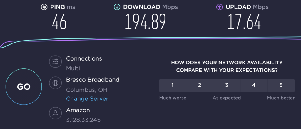 Norton speed test Ohio server