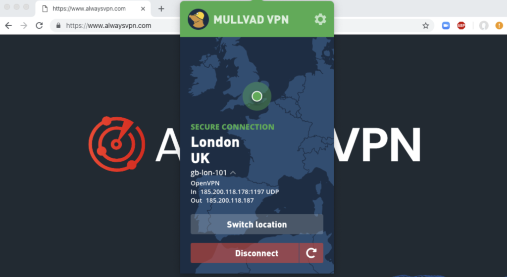 Mullvad VPN active on desktop