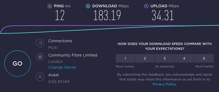 HMA VPN speed test in London