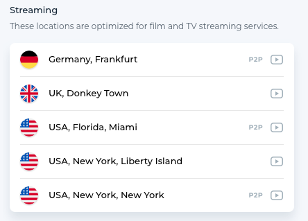 Selection of countries for streaming