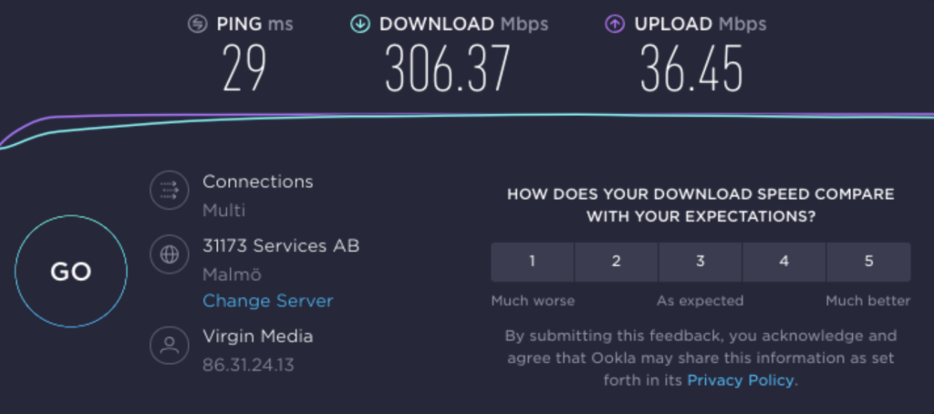 Mullvad VPN speed test baseline