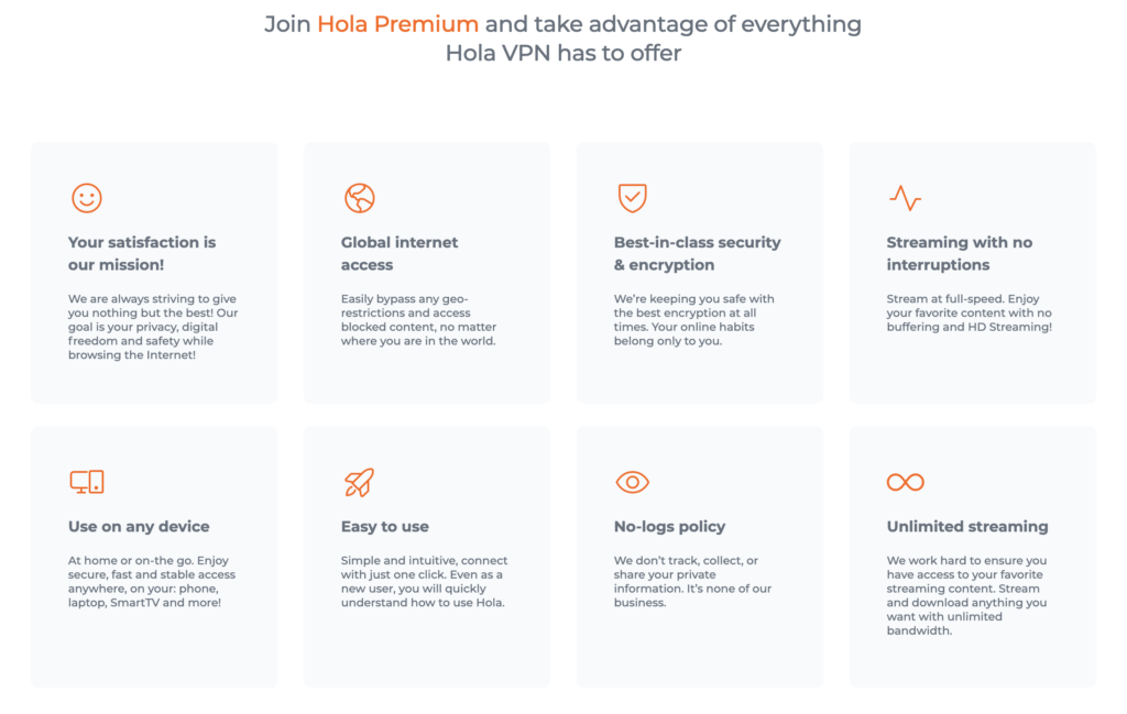 Hola VPN's premium features