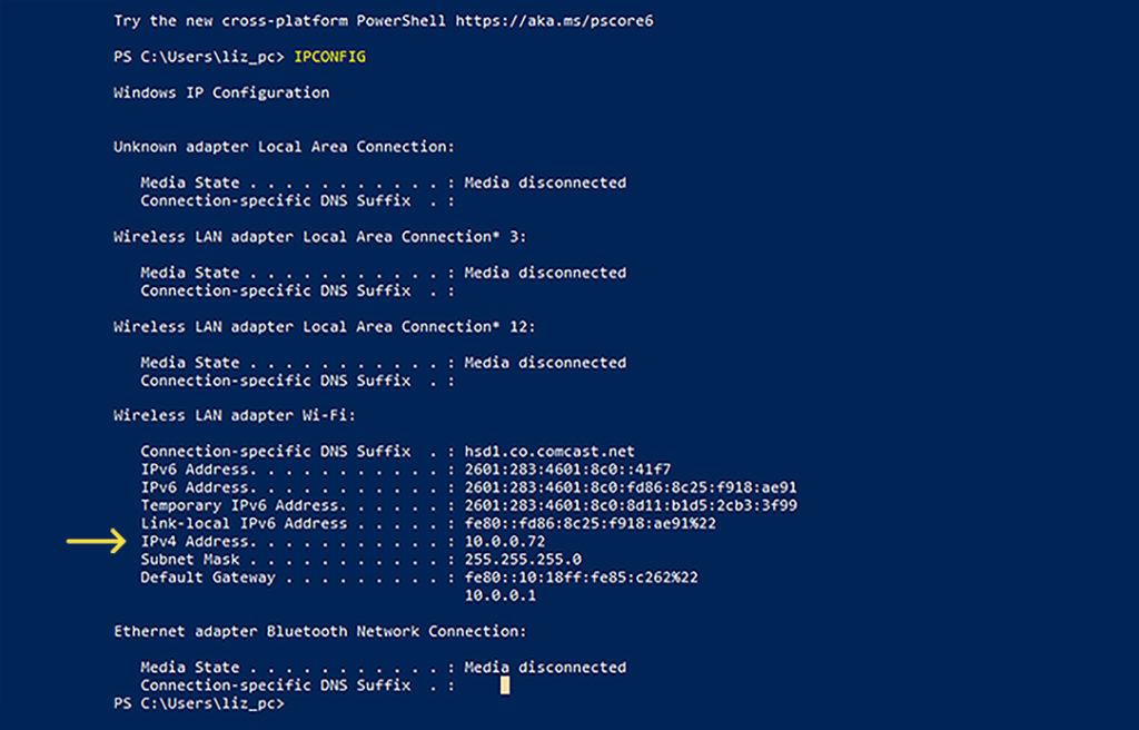 screenshot of IP address settings on PC