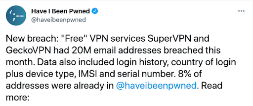 HaveIBeenPwned tweet