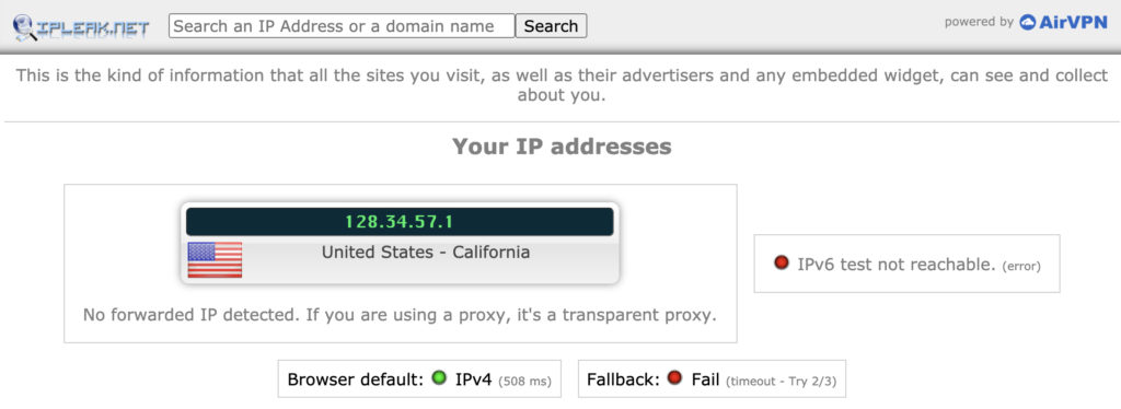 IPleak.net homescreen