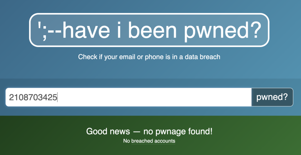 Haveibeenpwned homepage