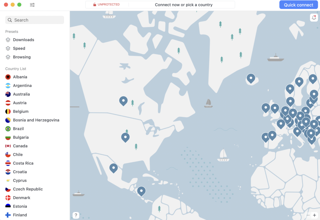 map of NordVPN servers