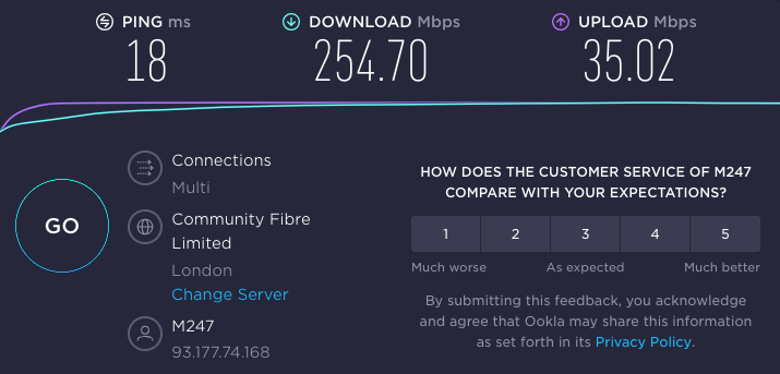 NordVPN speed test COD results