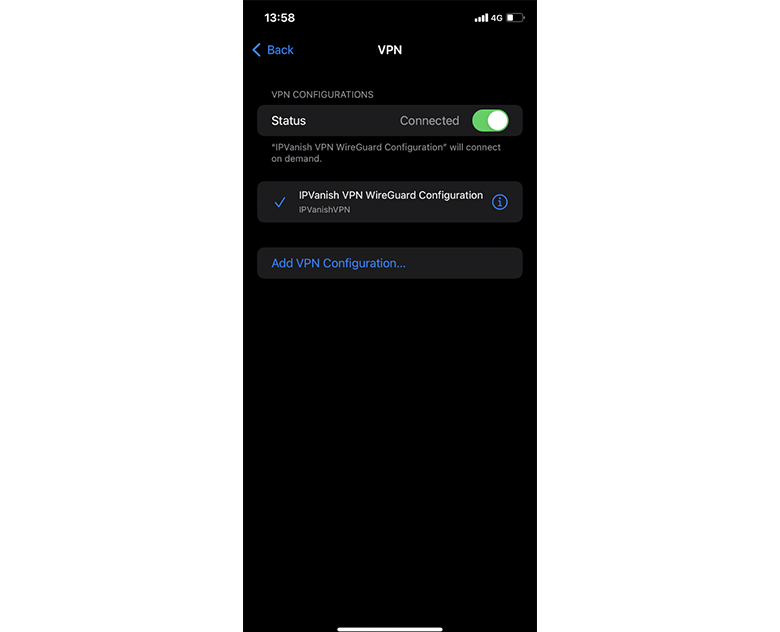 screenshot of IPVanish turn off