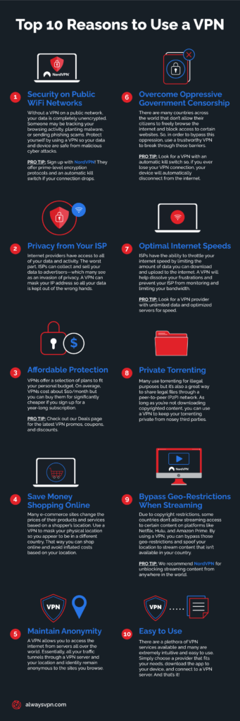 Top 10 Reasons to Use a VPN Infographic