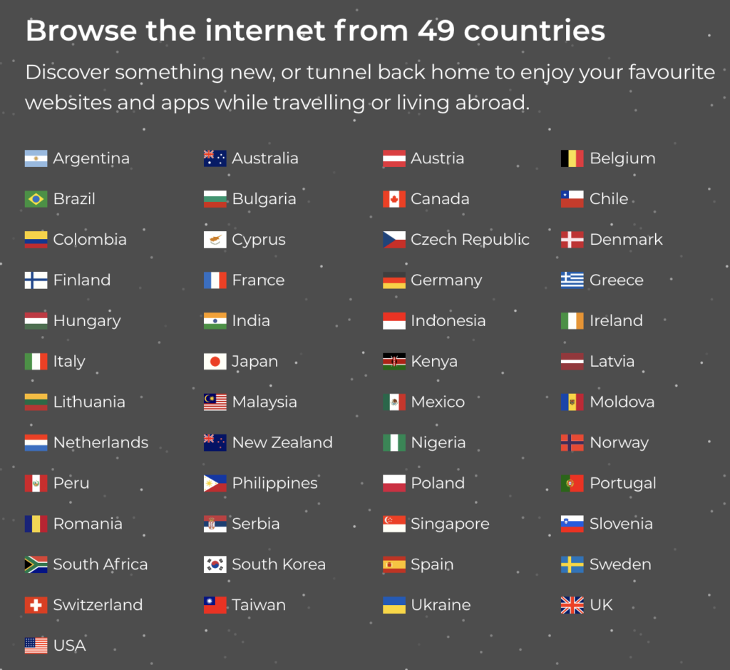 TunnelBear country list