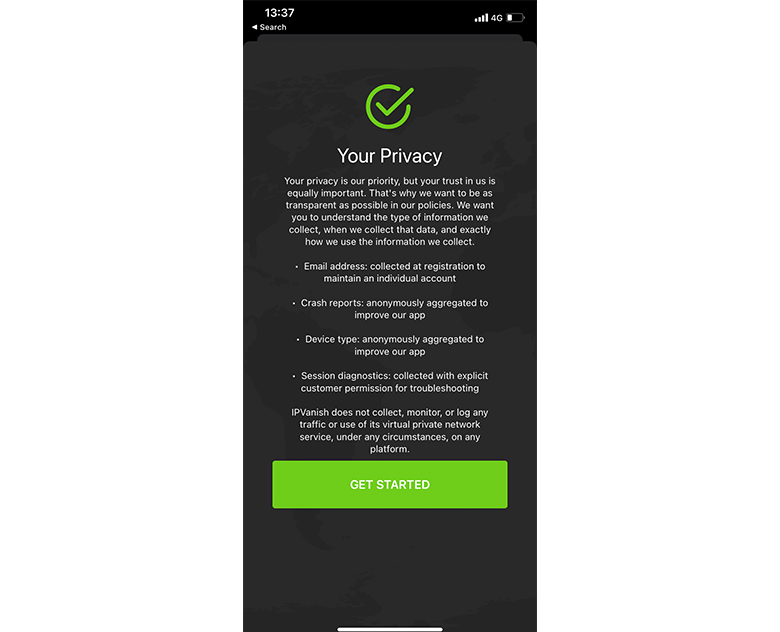 screenshot of IPVanish Privacy settings
