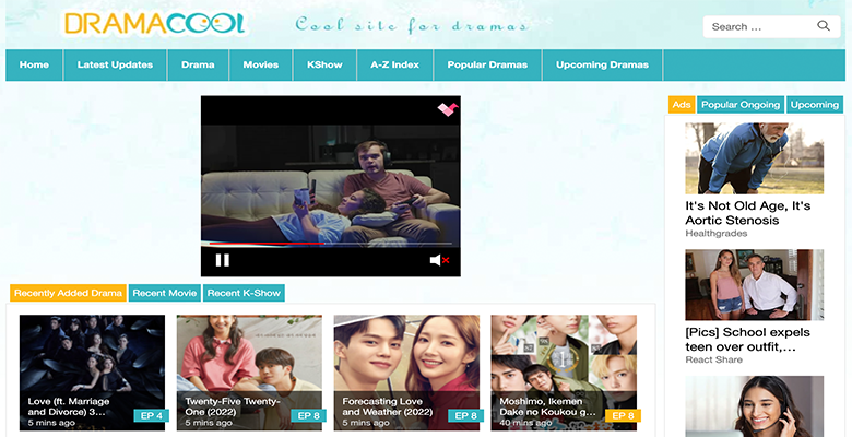 screenshot of the dramacool homepage