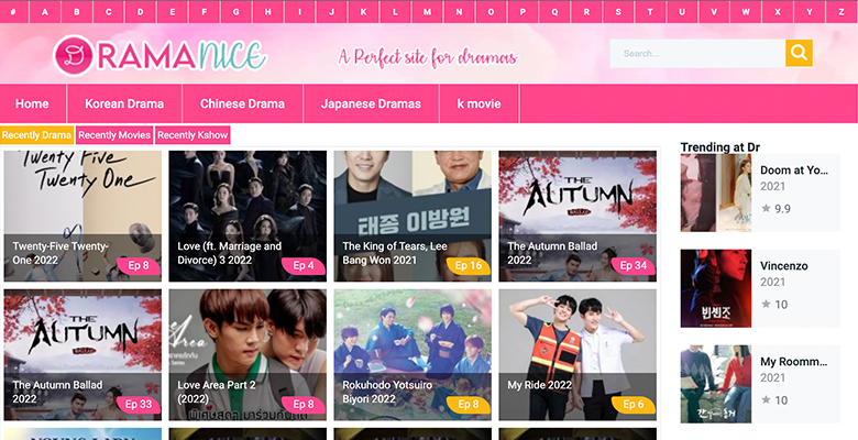 screenshot of the dramanice homepage