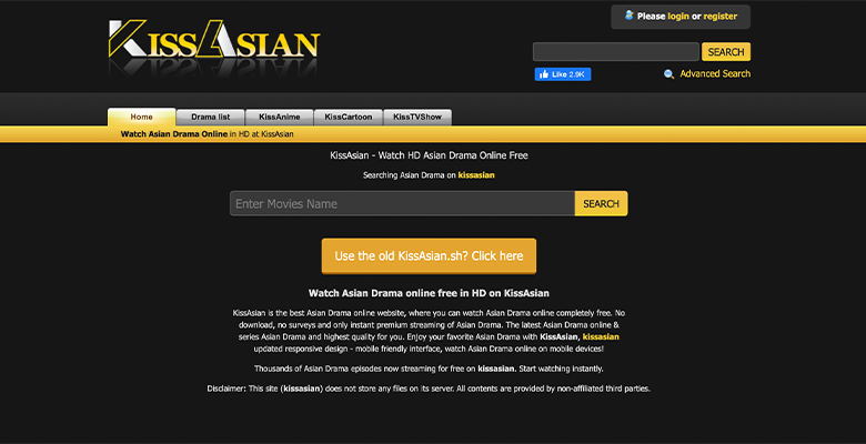 screenshot of the kissasian homepage