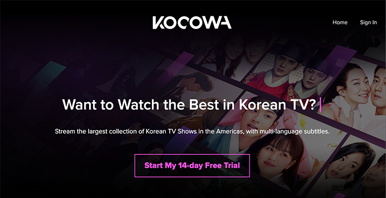 screenshot of the kocowa homepage