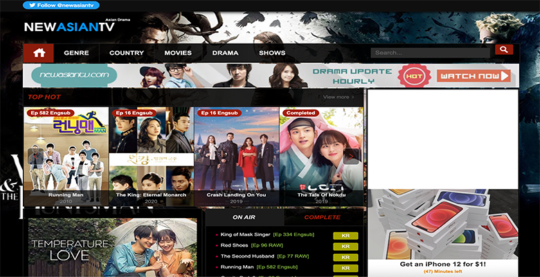 screenshot of the newasiantv homepage