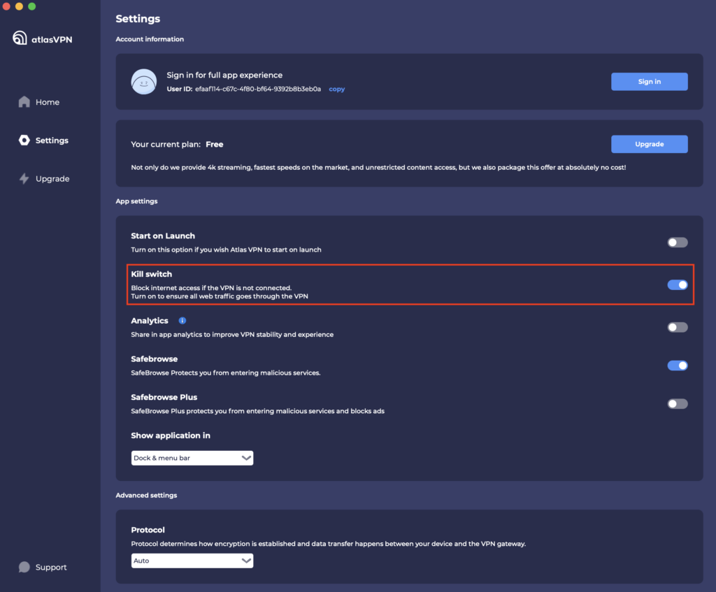 Atlas VPN free kill switch feature