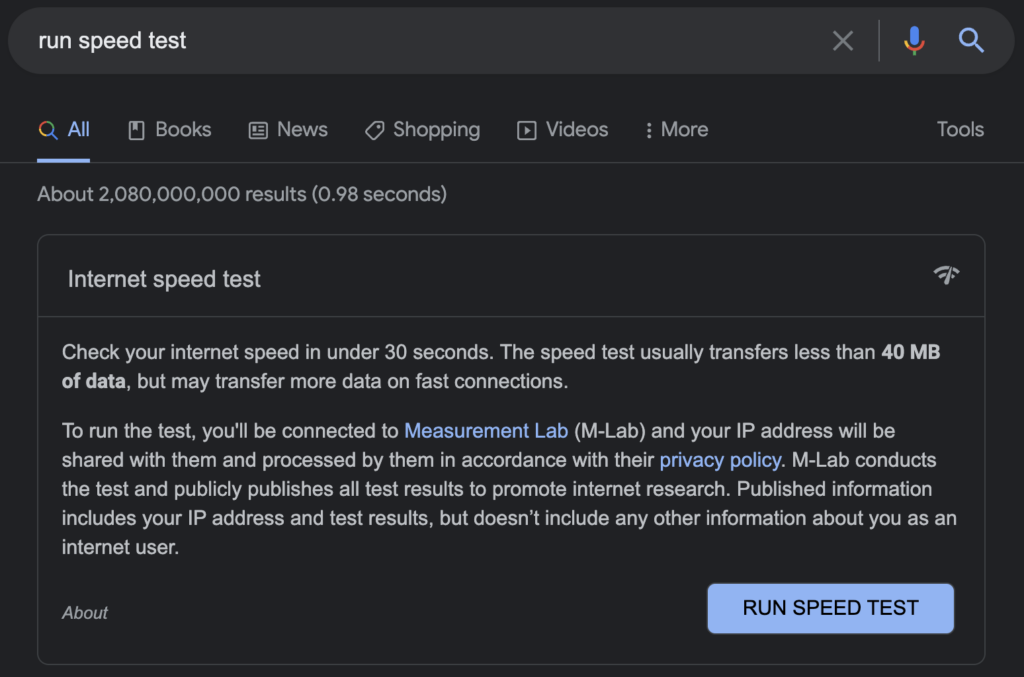 Google speed test tool