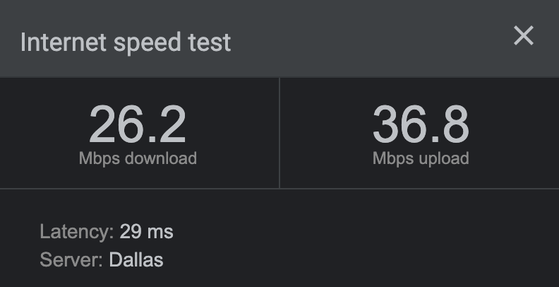 Hola VPN speed test on Dallas server