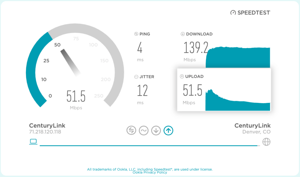 baseline speed test on Denver server